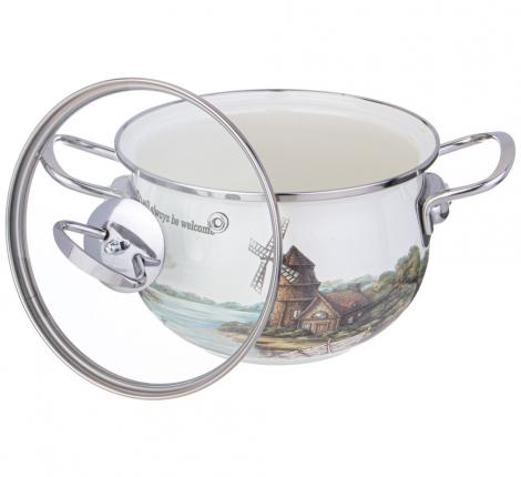 Кастрюля эмалированная со стеклянной крышкой "FAMILY HOUSE", 2,0 л