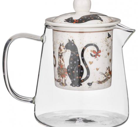 Чайник стеклянный с ситом "ПАРИЖСКИЕ КОТЫ", 400 мл