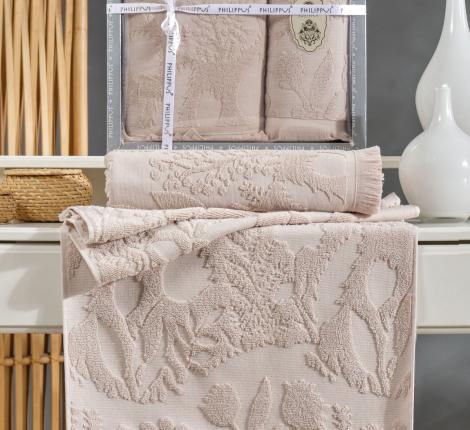 Комплект махровых полотенец с бахромой "PHILIPPUS" (50x90/70х140) 2 шт. BELEK, бежевый