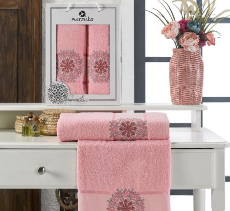 Комплект махровых полотенец &quot;MERZUKA &quot;  (50x90/1)(70х140/1) 2 шт. INCI, розовый