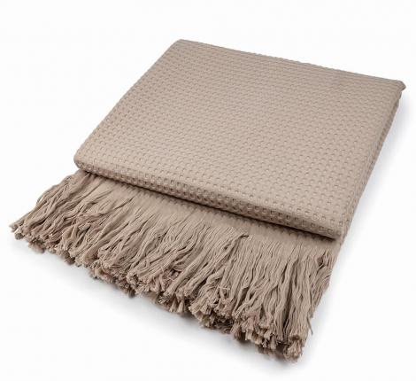 Покрывало вафельное с бахромой Valtery 200х220, коричнево-серый