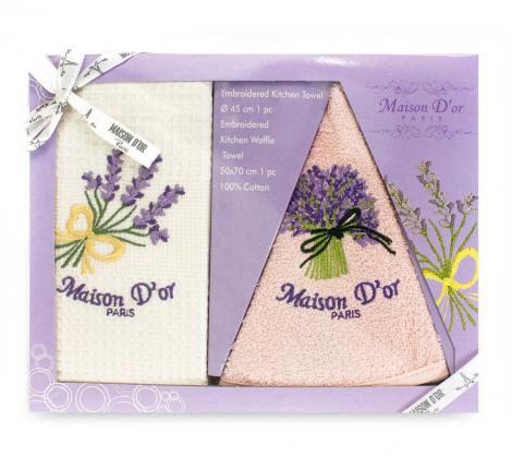 Комплект кухонных полотенец Maison D'or &quot;LAVANDER 2&quot; 45х45+50х70, крем/пыльная роза
