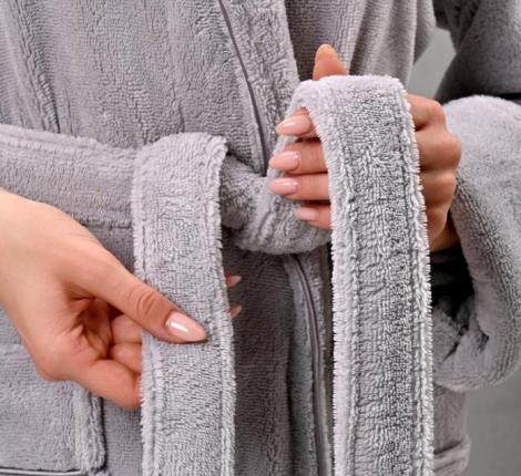 Халат женский трига с капюшоном "AMBIELLA A-1215" серый, 2XL