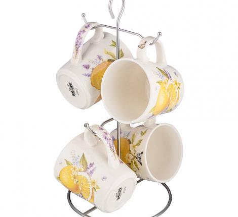 Набор кружек на металлической подставке 4 шт. "ПРОВАНС ЛИМОНЫ", 350 мл