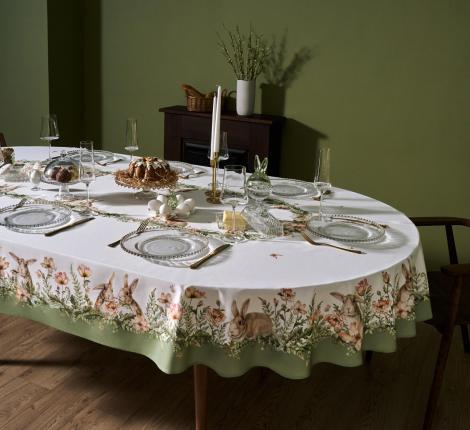 Скатерть овальная с пропиткой LEFARD "SENSE" 180х300 см, зелёный