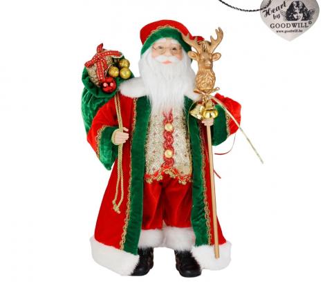 Санта с мешком "GOODWILL" (красный с зеленым и золотом), высота 46 см