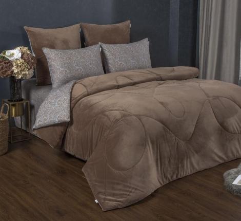 Постельное белье с одеялом "Kazanov.A." Турин (марсала кремовый) Велюр/Egypt Cotton, Евро