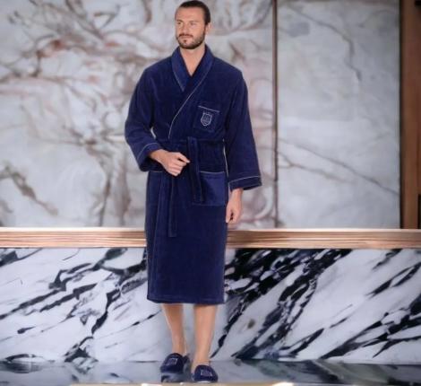Халат мужской велюровый Maison D'or "BOSWEL" синий, M(46)/L(48)