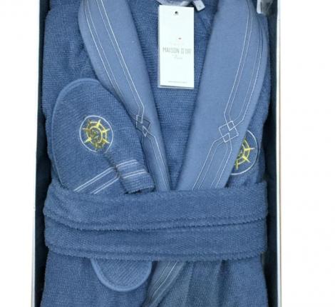 Халат мужской махровый Maison D'or "ELEGANZE MARINE" голубой, 3XL(54)/4XL(56)
