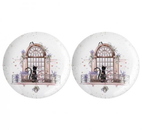 Набор обеденных тарелок 2 шт. "ЛАВАНДОВЫЕ КОТЫ", диаметр 25,5 см