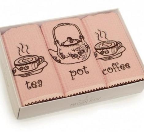 Комплект кухонных полотенец со стразами Maison D'or "WAFER TERRY" 40х70-3шт, пыльная роза