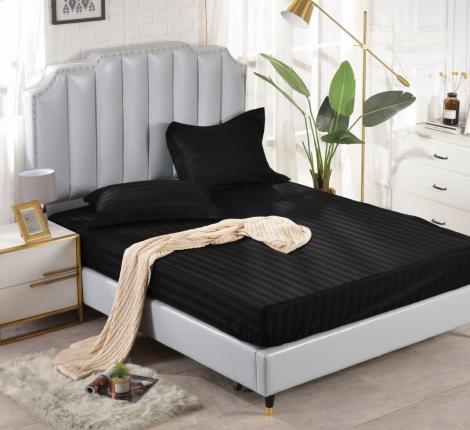 Простынь страйп-сатин на резинке PRST-R-54 (черный), 180х200