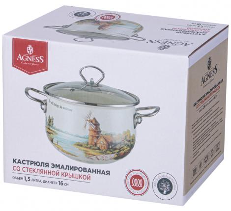 Кастрюля эмалированная со стеклянной крышкой "FAMILY HOUSE" , 1,5 л