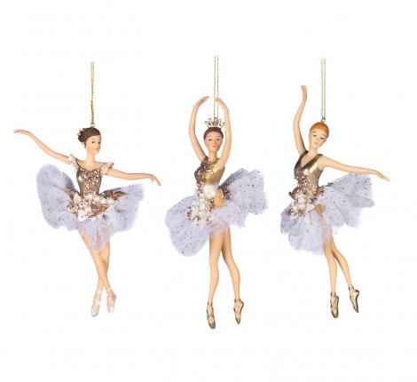Ёлочная игрушка 3 шт. "БАЛЕРИНА" (белый/шампань) с жемчугом, высота 18 см