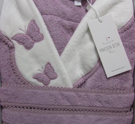 Халат женский махровый с тапочками Maison D'or "MONIQUE KELEBEK" (фиолетовый), XL(50)-XXL(52)