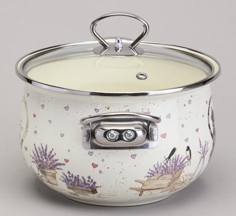 Кастрюля эмалированная со стеклянной крышкой "LAVANDER CATS", 2,8 л