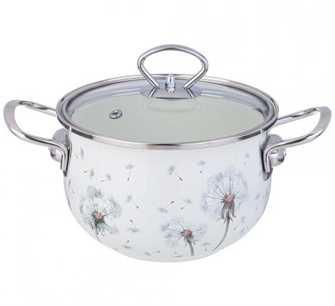 Кастрюля эмалированная со стеклянной крышкой "DANDELION", 2,0 л