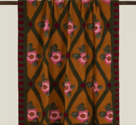 Плед шерстяной Frati "ROSE FLOWER" SENAPE (горчичный), 150x190