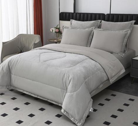 Постельное белье с одеялом "Sofi de Marko" Энрике (светло-серый) Велюр, 1,5 спальный