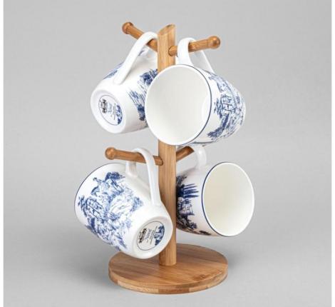 Набор кружек на деревянной подставке 4 шт. "NOVEL", 380 мл