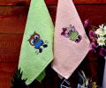 Набор махровых салфеток "СОВА" 30х50-2шт. (персик+зеленый)