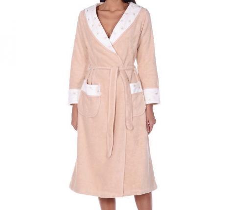 Халат женский махровый с тапочками Maison D'or "LAVOINE LONG BUTTEFLY" (пудра), XL(50)-XXL(52)