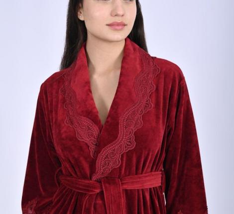 Халат женский "NUSA" Niki Kadife 0519 бордовый, 2XL