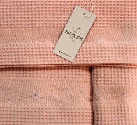 Комплект вафельных полотенец со стразами 40x60-60x110-110x160 Maison D'or &quot;BRISE APE&quot;, розовый