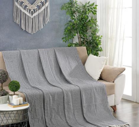 Покрывало вафельное с бахромой "METEOR" DEVONE (антрацит), 200х230