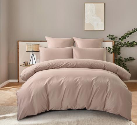 Постельное бельё "KARTEKS" сатин однотонный с кантом HK-03 (бежевый), 2 спальный