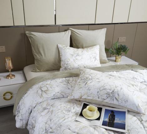 Постельное белье с одеялом "Kazanov.A." Силиция (бежевая олива) Велюр/Egypt Cotton, Евро