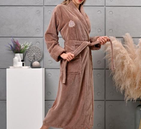 Халат женский трига с капюшоном "AMBIELLA A-1215" увядшая роза, L/XL