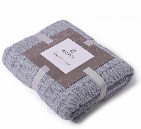 Плед вязаный "КОСЫ" 180x200, сумерки