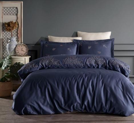 Постельное бельё "DANTELA VITA" сатин с вышивкой ASRIN (синий), Евро