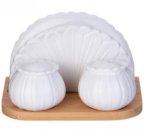 Набор для специй с салфетницей "NATIVE", 3 предмета, на деревянной подставке