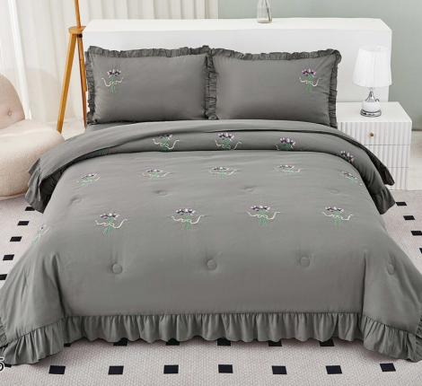 Постельное бельё EFOR COTTONI с вышивкой "Эмилия №2" серый, Евро