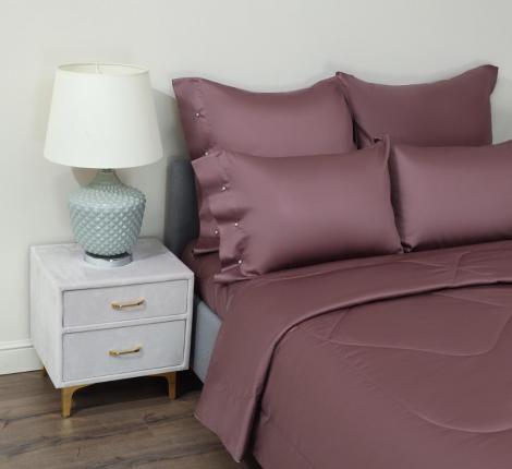 Постельное белье с одеялом "Sofi de Marko" Premium Mako (пурпурная дымка) Сатин ДеЛюкс, Евро