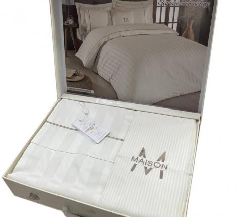 Постельное бельё "Maison D'or" ELEGANCE Страйп-сатин Евро, кремовый/бежевый