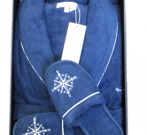 Халат мужской махровый Maison D'or "MARINE CLUB" синий, M(46)/L(48)