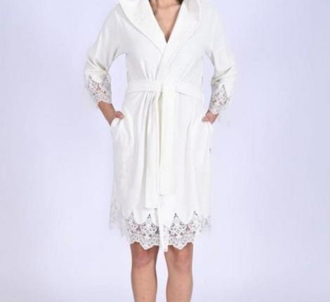 Халат женский "NUSA" Niki Kadife 0483 кремовый, L/XL