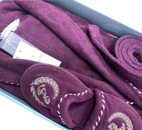 Халат мужской махровый с капюшоном Maison D'or "MICHEL SAILING" баклажан, XL(50)/2XL(52)