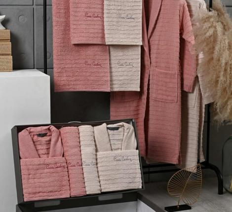 Набор "PIERRE CARDIN HOME" (2 халата, полотенца 50х90-2 шт., 70х140-2 шт.), розовый-кремовый