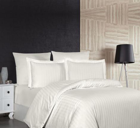 Постельное бельё "DO&CO" Сатин DELUX STRIPE, 1,5 спальный (кремовый)