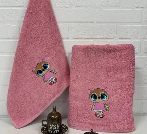 Набор махровых полотенец "СОВА" ( 50х90+70х140), бордо