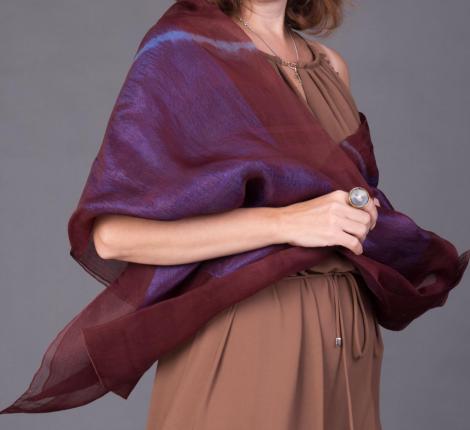 Шаль YSABEL "SILK" оранжево-синяя с кругами, 45х210