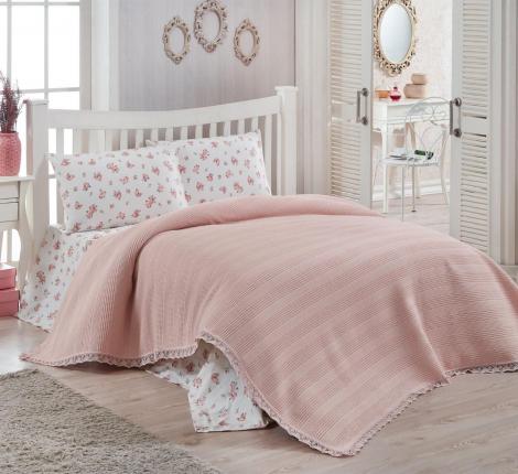 Покрывало вафельное с гипюром "DO&CO" 220x240 PETEK, персиковый
