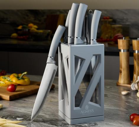 Набор кухонных ножей "AGNESS" 911-761 на вращающейся подставке, 8 предметов