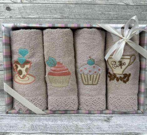 Набор махровых салфеток "EFOR" (4шт) (30*50) кофе/чашка