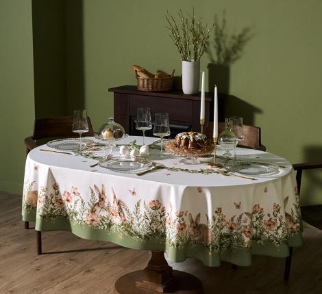 Скатерть овальная с пропиткой LEFARD "SENSE" 160х220 см, зелёный