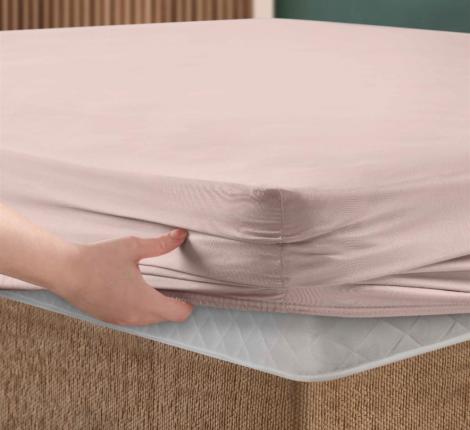 Простынь сатин "DO&CO" на резинке 180х200+30 см SOFT, пудра